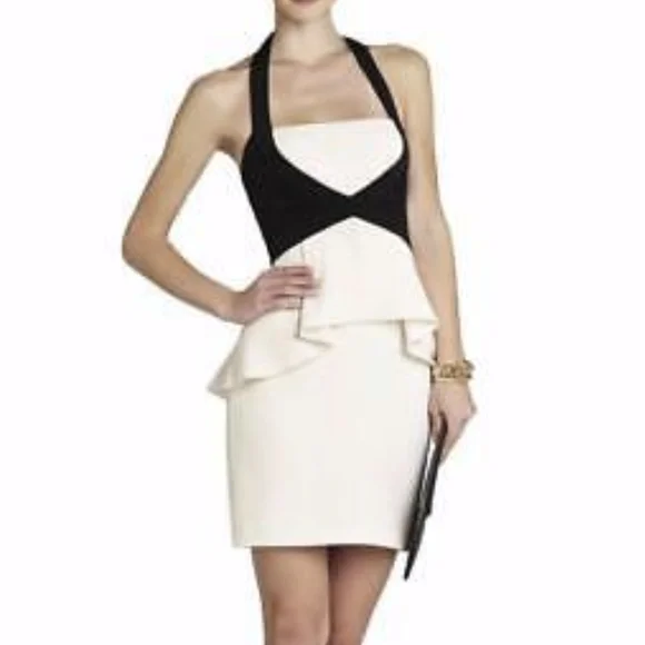 open lace back dress Parida Cream Poplin Drop-Waist Midi Dress With Peplum Hem – Club L London